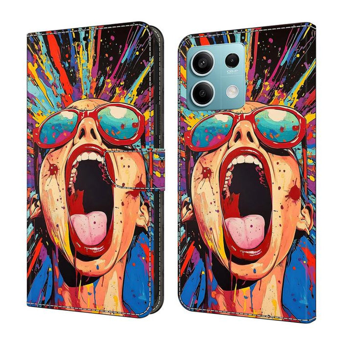 Funda para teléfono de cuero vegano pintado con efecto cristal, For Redmi 13C 4G / 5G, For Redmi Note 13 Pro+