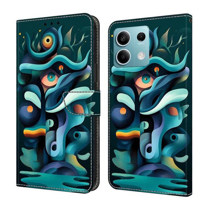 Funda para teléfono de cuero vegano pintado con efecto cristal, For Redmi Note 14 Pro 4G / 5G, For Redmi Note 14 4G 163.25mm, For Redmi Note 14 5G, For Redmi 14C 4G, For Redmi Note 13 5G, For Redmi Note 13 4G