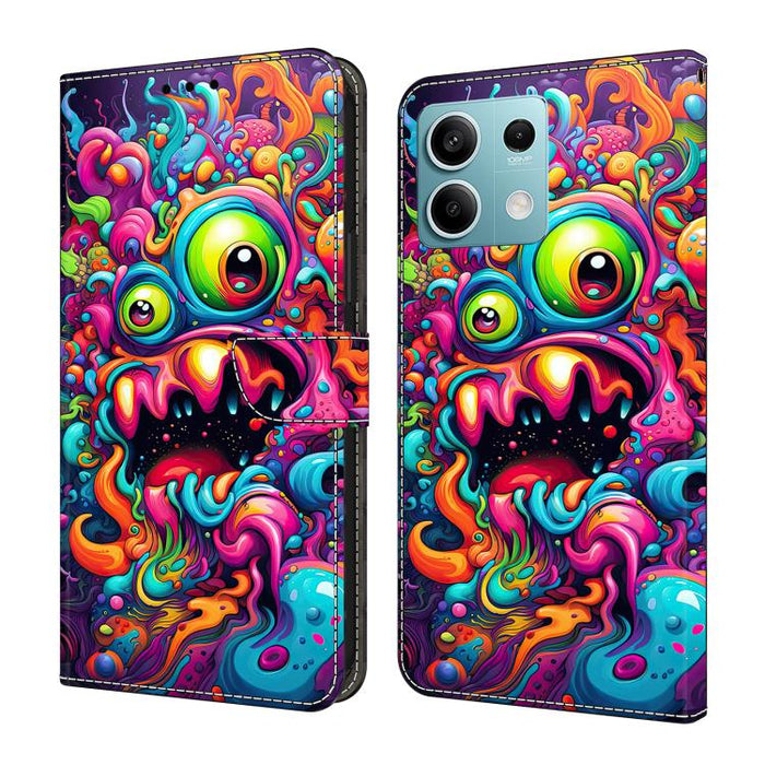 Funda para teléfono de cuero vegano pintado con efecto cristal, For Redmi Note 14 Pro 4G / 5G, For Redmi Note 14 4G 163.25mm, For Redmi Note 14 5G, For Redmi 14C 4G, For Redmi Note 13 5G, For Redmi Note 13 4G