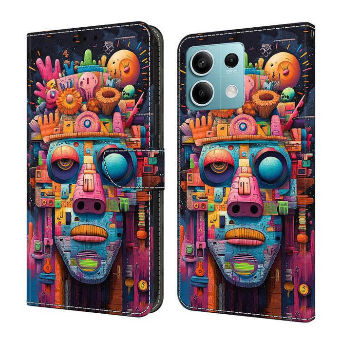 Funda para teléfono de cuero vegano pintado con efecto cristal, For Redmi 13C 4G / 5G, For Redmi Note 13 Pro+