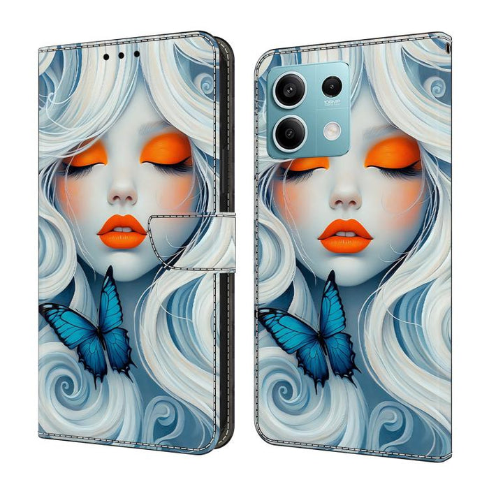 Funda para teléfono de cuero vegano pintado con efecto cristal, For Redmi Note 14 Pro 4G / 5G, For Redmi Note 14 4G 163.25mm, For Redmi Note 14 5G, For Redmi 14C 4G, For Redmi Note 13 5G, For Redmi Note 13 4G