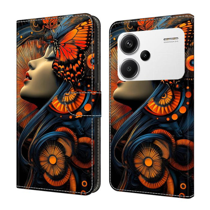 Funda para teléfono de cuero vegano pintado con efecto cristal, For Redmi 13C 4G / 5G, For Redmi Note 13 Pro+