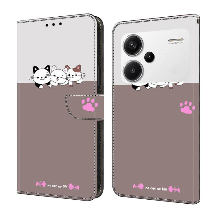 Funda para teléfono de cuero vegano pintado con efecto cristal, For Redmi 13C 4G / 5G, For Redmi Note 13 Pro+