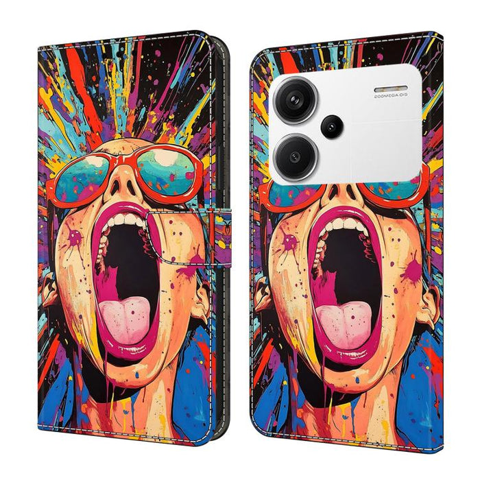 Funda para teléfono de cuero vegano pintado con efecto cristal, For Redmi 13C 4G / 5G, For Redmi Note 13 Pro+