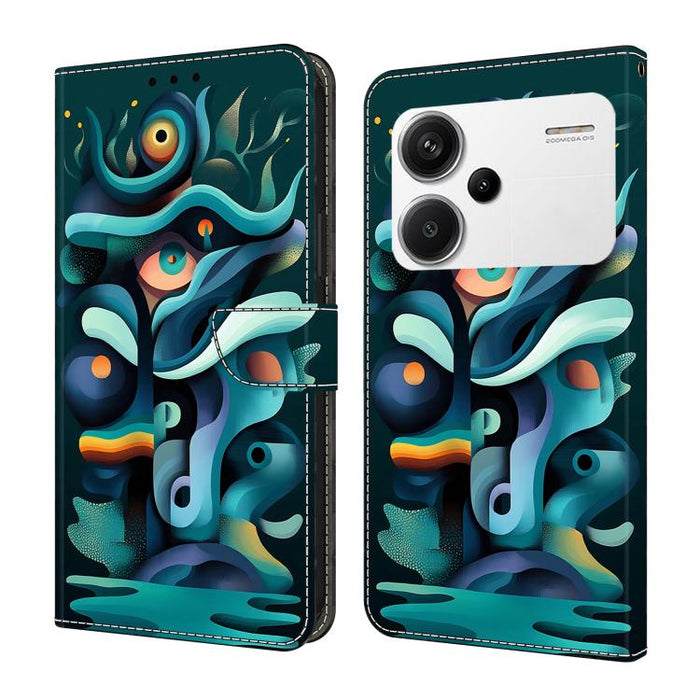 Funda para teléfono de cuero vegano pintado con efecto cristal, For Redmi 13C 4G / 5G, For Redmi Note 13 Pro+