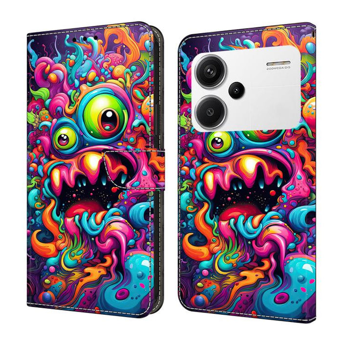 Funda para teléfono de cuero vegano pintado con efecto cristal, For Redmi 13C 4G / 5G, For Redmi Note 13 Pro+