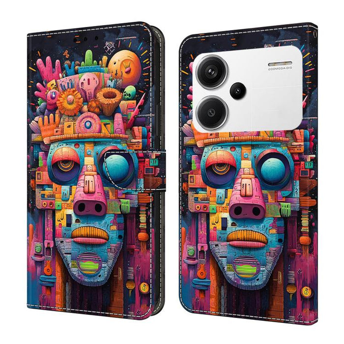 Funda para teléfono de cuero vegano pintado con efecto cristal, For Redmi 13C 4G / 5G, For Redmi Note 13 Pro+