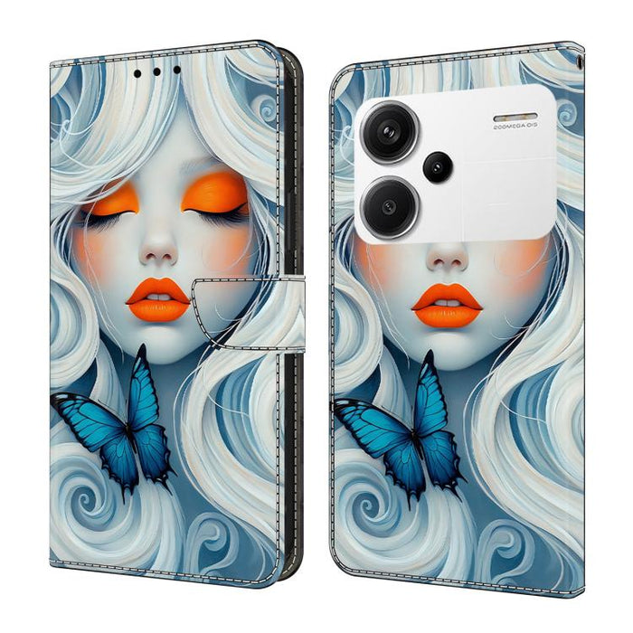 Funda para teléfono de cuero vegano pintado con efecto cristal, For Redmi 13C 4G / 5G, For Redmi Note 13 Pro+