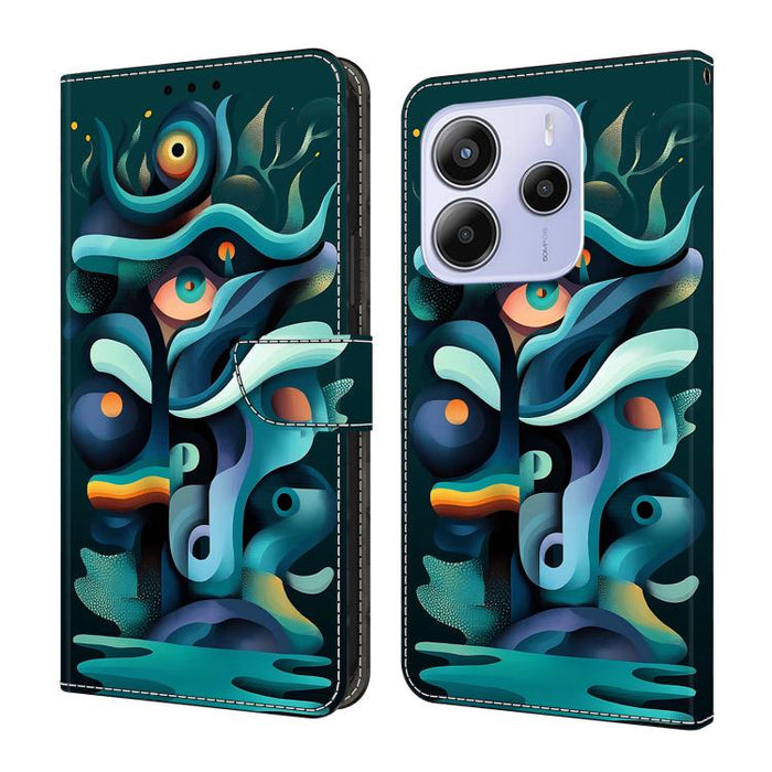 Funda para teléfono de cuero vegano pintado con efecto cristal, For Redmi Note 14 Pro 4G / 5G, For Redmi Note 14 4G 163.25mm, For Redmi Note 14 5G, For Redmi 14C 4G, For Redmi Note 13 5G, For Redmi Note 13 4G