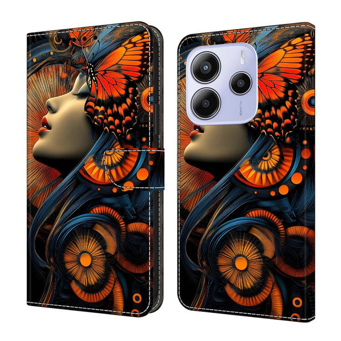Funda para teléfono de cuero vegano pintado con efecto cristal, For Redmi Note 14 Pro 4G / 5G, For Redmi Note 14 4G 163.25mm, For Redmi Note 14 5G, For Redmi 14C 4G, For Redmi Note 13 5G, For Redmi Note 13 4G