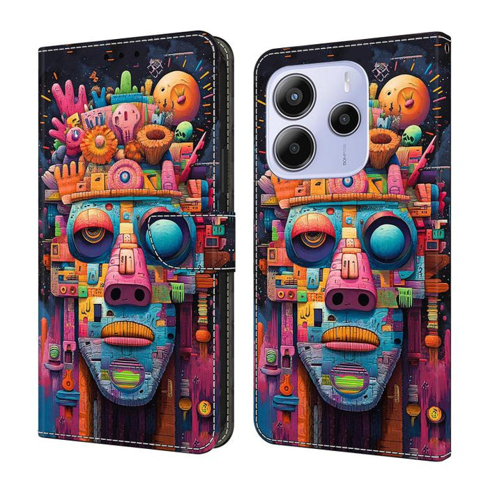 Funda para teléfono de cuero vegano pintado con efecto cristal, For Redmi Note 14 Pro 4G / 5G, For Redmi Note 14 4G 163.25mm, For Redmi Note 14 5G, For Redmi 14C 4G, For Redmi Note 13 5G, For Redmi Note 13 4G