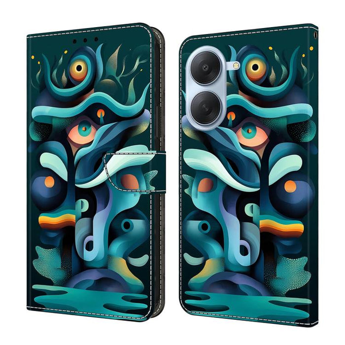 Funda para teléfono de cuero vegano pintado con efecto cristal, For Redmi Note 14 Pro 4G / 5G, For Redmi Note 14 4G 163.25mm, For Redmi Note 14 5G, For Redmi 14C 4G, For Redmi Note 13 5G, For Redmi Note 13 4G