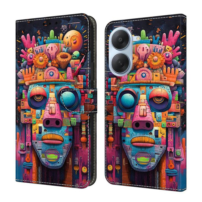 Funda para teléfono de cuero vegano pintado con efecto cristal, For Redmi Note 14 Pro 4G / 5G, For Redmi Note 14 4G 163.25mm, For Redmi Note 14 5G, For Redmi 14C 4G, For Redmi Note 13 5G, For Redmi Note 13 4G