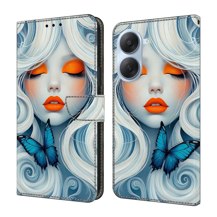 Funda para teléfono de cuero vegano pintado con efecto cristal, For Redmi Note 14 Pro 4G / 5G, For Redmi Note 14 4G 163.25mm, For Redmi Note 14 5G, For Redmi 14C 4G, For Redmi Note 13 5G, For Redmi Note 13 4G