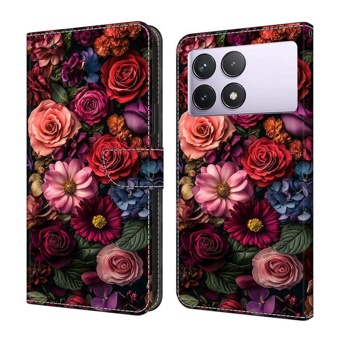 Funda para teléfono de cuero vegano pintado con efecto cristal, For Redmi K70E / Poco X6 Pro, For Redmi Note 13 Pro+