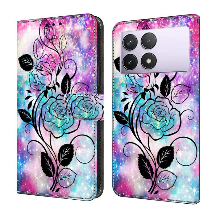 Funda para teléfono de cuero vegano pintado con efecto cristal, For Redmi K70E / Poco X6 Pro, For Redmi Note 13 Pro+