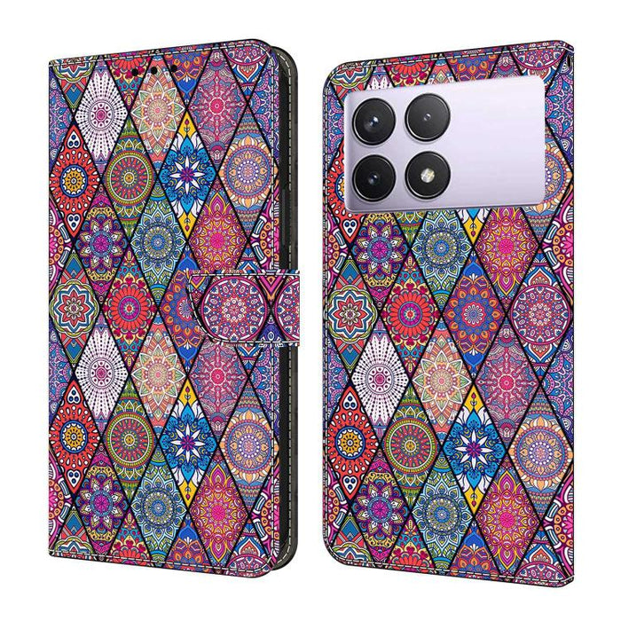 Funda para teléfono de cuero vegano pintado con efecto cristal, For Redmi K70E / Poco X6 Pro, For Redmi Note 13 Pro+