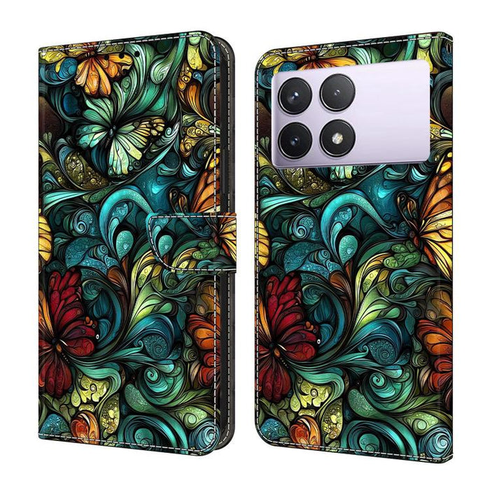 Funda para teléfono de cuero vegano pintado con efecto cristal, For Redmi K70E / Poco X6 Pro, For Redmi Note 13 Pro+