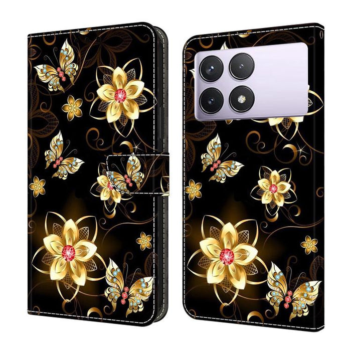 Funda para teléfono de cuero vegano pintado con efecto cristal, For Redmi K70E / Poco X6 Pro, For Redmi Note 13 Pro+