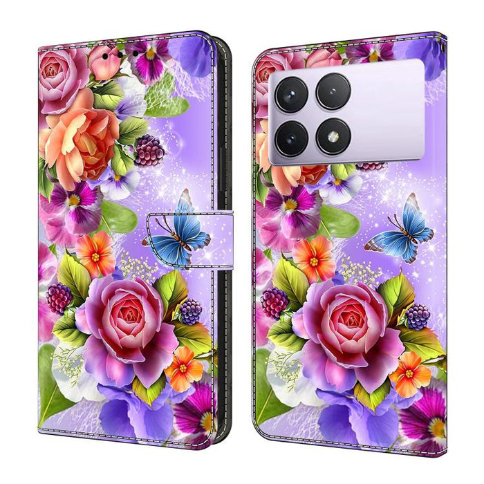 Funda para teléfono de cuero vegano pintado con efecto cristal, For Redmi K70E / Poco X6 Pro, For Redmi Note 13 Pro+