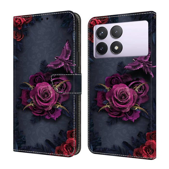 Funda para teléfono de cuero vegano pintado con efecto cristal, For Redmi K70E / Poco X6 Pro, For Redmi Note 13 Pro+