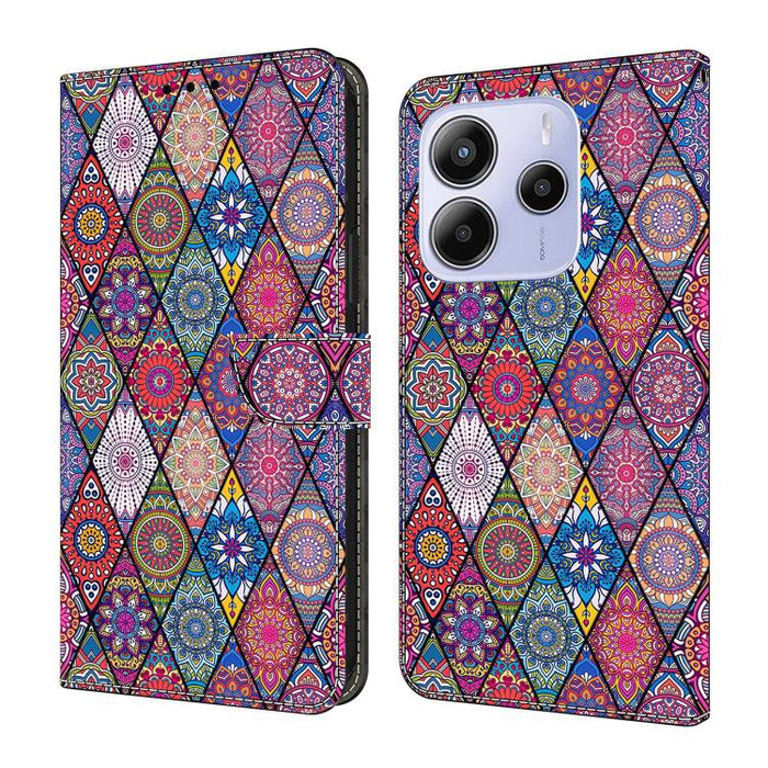 Funda para teléfono de cuero vegano pintado con efecto cristal, For Redmi Note 14 4G 164.84mm, For Redmi Note 14 Pro+ 5G / Poco X7, For Redmi 14C 4G / 5G, For Redmi Note 14 Pro 4G