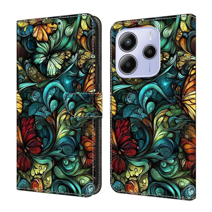 Funda para teléfono de cuero vegano pintado con efecto cristal, For Redmi Note 14 4G 164.84mm, For Redmi Note 14 Pro+ 5G / Poco X7, For Redmi 14C 4G / 5G, For Redmi Note 14 Pro 4G