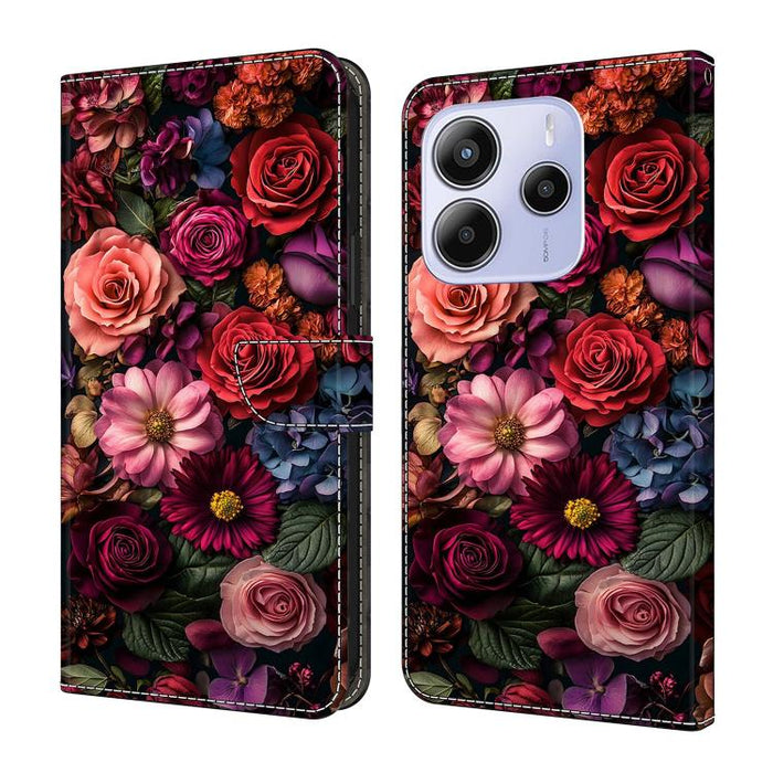 Funda para teléfono de cuero vegano pintado con efecto cristal, For Redmi Note 14 4G 163.25mm, For Redmi Note 14 5G, For Redmi Note 14 Pro 5G, For Redmi Note 13 4G