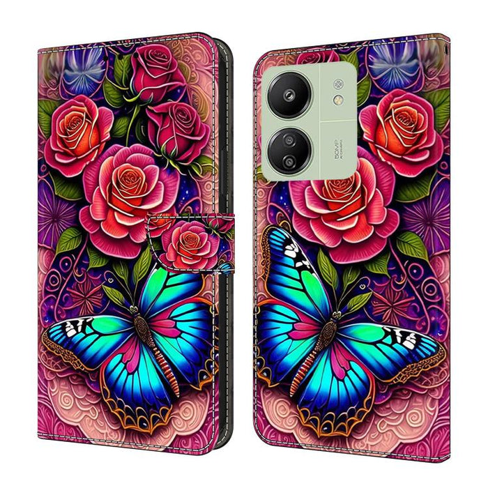 Funda para teléfono de cuero vegano pintado con efecto cristal, For Redmi Note 14 Pro 5G, For Redmi 14C 4G, For Redmi 13C 4G / 5G, For Redmi K70E / Poco X6 Pro