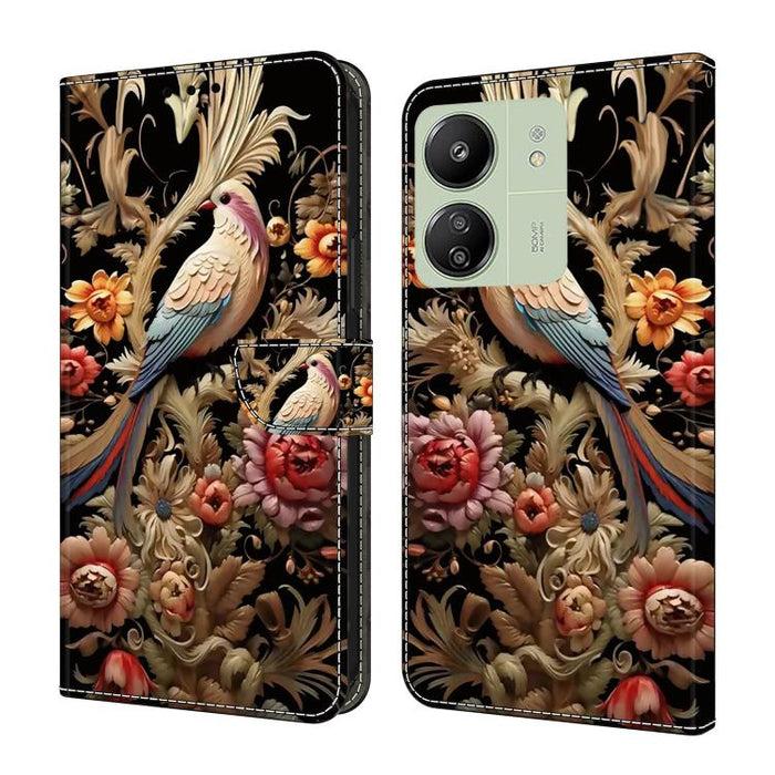 Funda para teléfono de cuero vegano pintado con efecto cristal, For Redmi Note 14 Pro 5G, For Redmi 14C 4G, For Redmi 13C 4G / 5G, For Redmi K70E / Poco X6 Pro