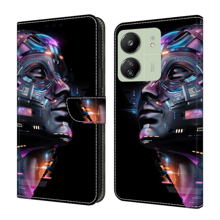 Funda para teléfono de cuero vegano pintado con efecto cristal, For Redmi Note 14 Pro 5G, For Redmi 14C 4G, For Redmi 13C 4G / 5G, For Redmi K70E / Poco X6 Pro