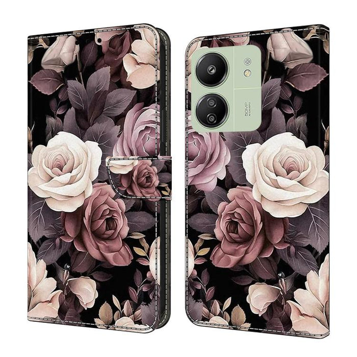 Funda para teléfono de cuero vegano pintado con efecto cristal, For Redmi Note 14 Pro 5G, For Redmi 14C 4G, For Redmi 13C 4G / 5G, For Redmi K70E / Poco X6 Pro