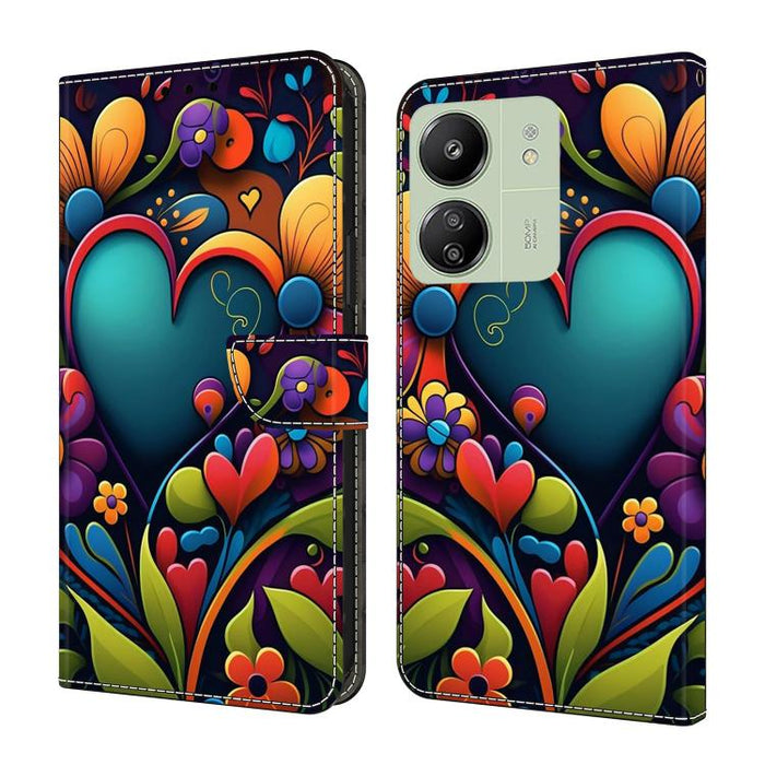 Funda para teléfono de cuero vegano pintado con efecto cristal, For Redmi Note 14 Pro 5G, For Redmi 14C 4G, For Redmi 13C 4G / 5G, For Redmi K70E / Poco X6 Pro