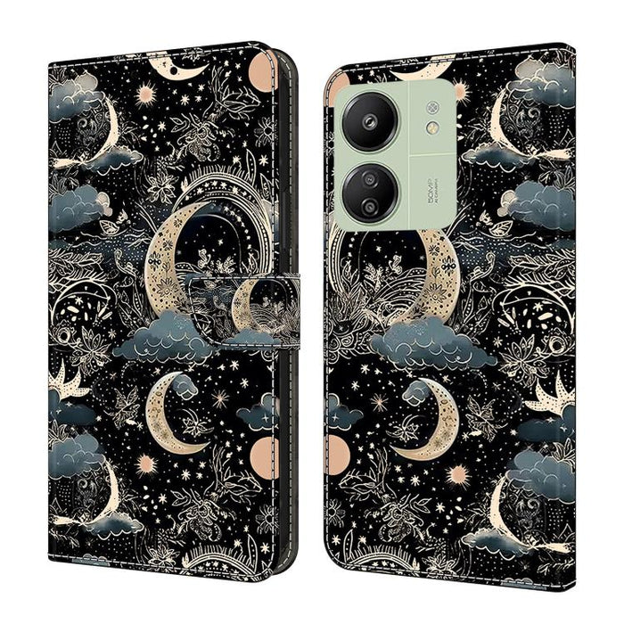 Funda para teléfono de cuero vegano pintado con efecto cristal, For Redmi Note 14 Pro 5G, For Redmi 14C 4G, For Redmi 13C 4G / 5G, For Redmi K70E / Poco X6 Pro