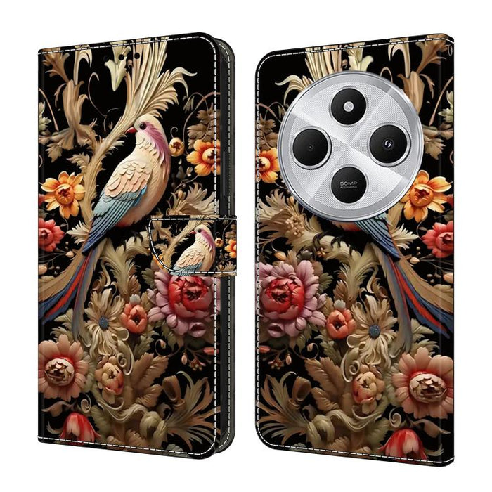 Funda para teléfono de cuero vegano pintado con efecto cristal, For Redmi Note 14 Pro 5G, For Redmi 14C 4G, For Redmi 13C 4G / 5G, For Redmi K70E / Poco X6 Pro