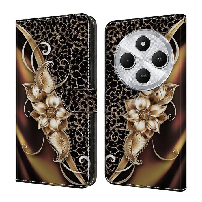 Funda para teléfono de cuero vegano pintado con efecto cristal, For Redmi Note 14 Pro 5G, For Redmi 14C 4G, For Redmi 13C 4G / 5G, For Redmi K70E / Poco X6 Pro