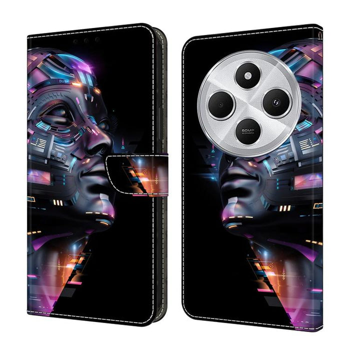 Funda para teléfono de cuero vegano pintado con efecto cristal, For Redmi Note 14 Pro 5G, For Redmi 14C 4G, For Redmi 13C 4G / 5G, For Redmi K70E / Poco X6 Pro