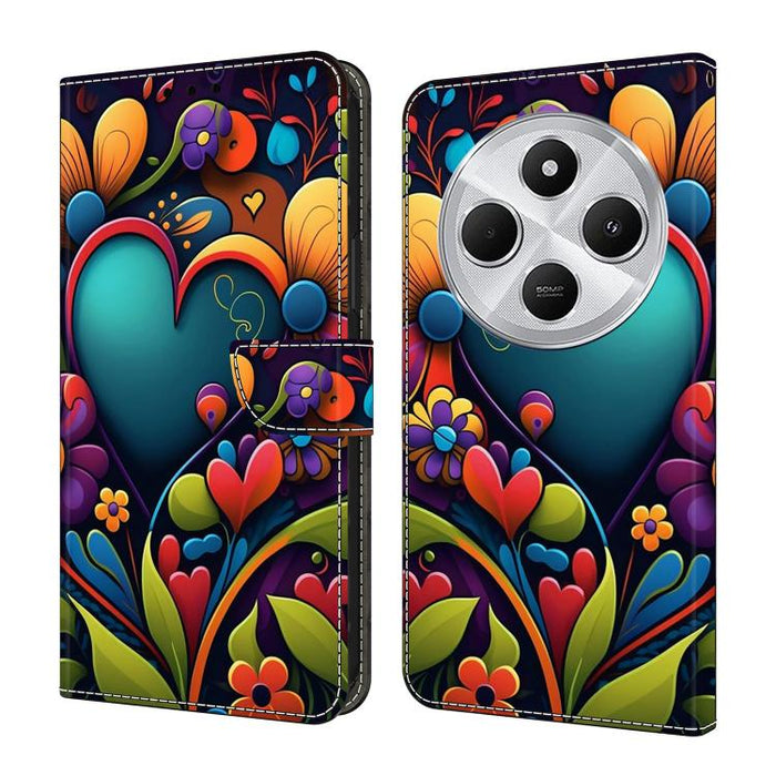 Funda para teléfono de cuero vegano pintado con efecto cristal, For Redmi Note 14 Pro 5G, For Redmi 14C 4G, For Redmi 13C 4G / 5G, For Redmi K70E / Poco X6 Pro
