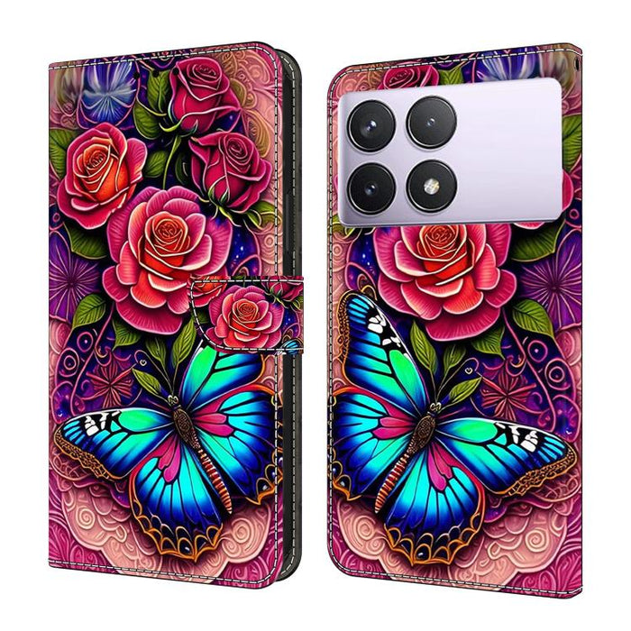 Funda para teléfono de cuero vegano pintado con efecto cristal, For Redmi Note 14 Pro 5G, For Redmi 14C 4G, For Redmi 13C 4G / 5G, For Redmi K70E / Poco X6 Pro