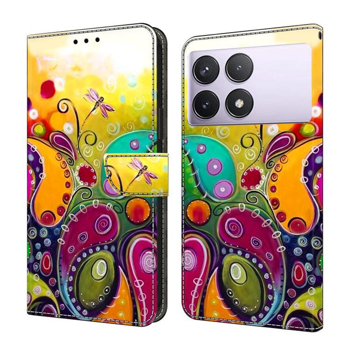 Funda para teléfono de cuero vegano pintado con efecto cristal, For Redmi Note 14 Pro 5G, For Redmi 14C 4G, For Redmi 13C 4G / 5G, For Redmi K70E / Poco X6 Pro