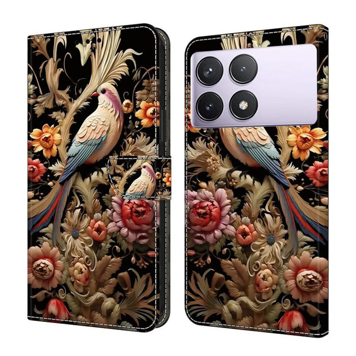 Funda para teléfono de cuero vegano pintado con efecto cristal, For Redmi Note 14 Pro 5G, For Redmi 14C 4G, For Redmi 13C 4G / 5G, For Redmi K70E / Poco X6 Pro