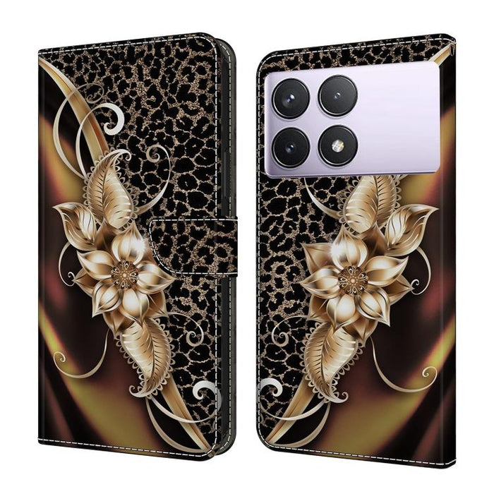 Funda para teléfono de cuero vegano pintado con efecto cristal, For Redmi Note 14 Pro 5G, For Redmi 14C 4G, For Redmi 13C 4G / 5G, For Redmi K70E / Poco X6 Pro