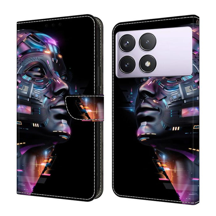 Funda para teléfono de cuero vegano pintado con efecto cristal, For Redmi Note 14 Pro 5G, For Redmi 14C 4G, For Redmi 13C 4G / 5G, For Redmi K70E / Poco X6 Pro