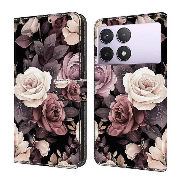 Funda para teléfono de cuero vegano pintado con efecto cristal, For Redmi Note 14 Pro 5G, For Redmi 14C 4G, For Redmi 13C 4G / 5G, For Redmi K70E / Poco X6 Pro