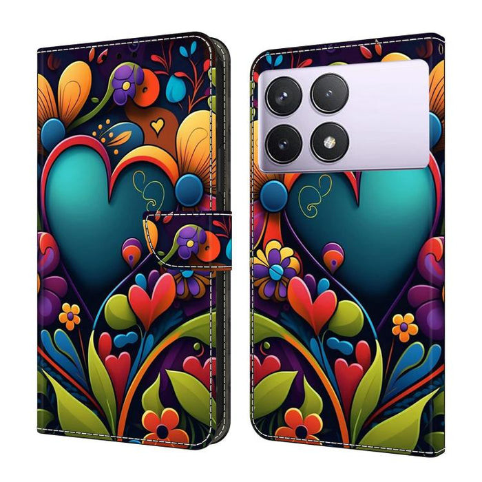 Funda para teléfono de cuero vegano pintado con efecto cristal, For Redmi Note 14 Pro 5G, For Redmi 14C 4G, For Redmi 13C 4G / 5G, For Redmi K70E / Poco X6 Pro