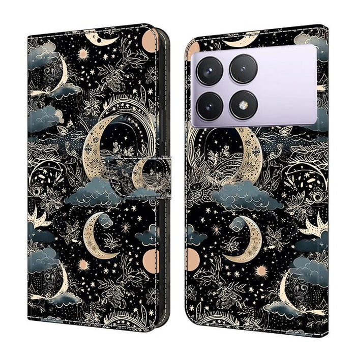 Funda para teléfono de cuero vegano pintado con efecto cristal, For Redmi Note 14 Pro 5G, For Redmi 14C 4G, For Redmi 13C 4G / 5G, For Redmi K70E / Poco X6 Pro