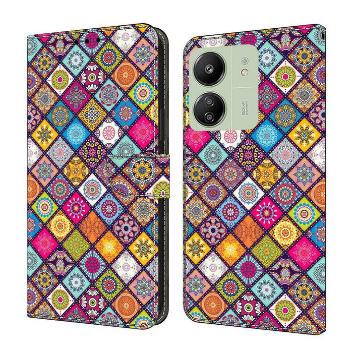 Funda para teléfono de cuero vegano pintado con efecto cristal, For Redmi 14C 4G, For Redmi 13C 4G / 5G, For Redmi K70E / Poco X6 Pro
