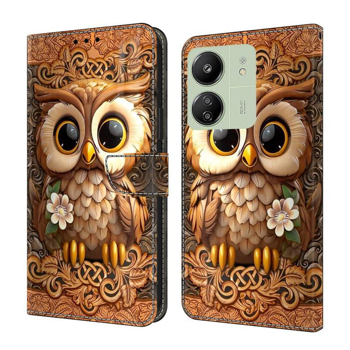 Funda para teléfono de cuero vegano pintado con efecto cristal, For Redmi 14C 4G, For Redmi 13C 4G / 5G, For Redmi K70E / Poco X6 Pro