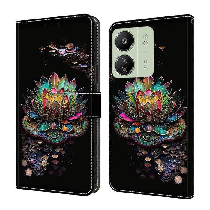 Funda para teléfono de cuero vegano pintado con efecto cristal, For Redmi 14C 4G, For Redmi 13C 4G / 5G, For Redmi K70E / Poco X6 Pro