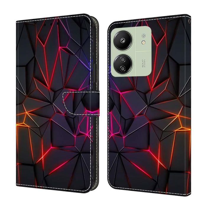 Funda para teléfono de cuero vegano pintado con efecto cristal, For Redmi 14C 4G, For Redmi 13C 4G / 5G, For Redmi K70E / Poco X6 Pro